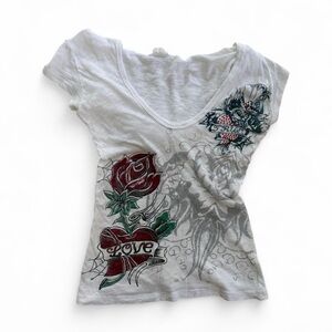 Y2K white sheer graphic hoodie shirt